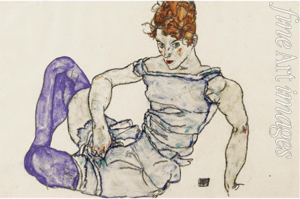 Schiele Egon - Seated woman in violet stockings