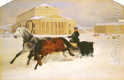 Sverchkov Nikolai Yegorovich - A horse drawn sledge at the Bolshoi Theatre in Moscow