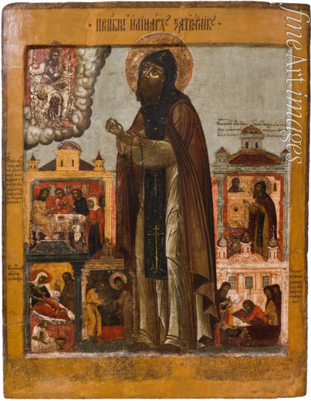 Russische Ikone - Heiliger Irinarch, Einsiedler von Rostow mit Vita