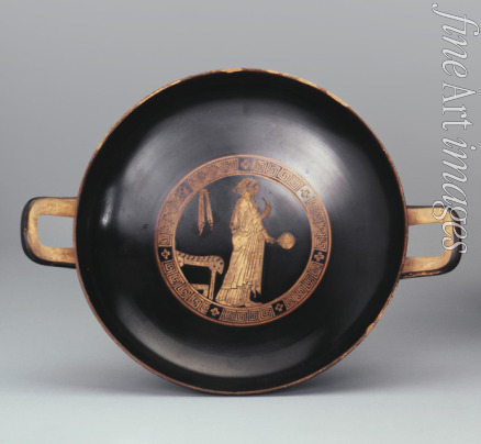 Antike Vasenmalerei Attische Kunst - Kylix. Frau mit dem Spiegel. Attische Vasenmalerei