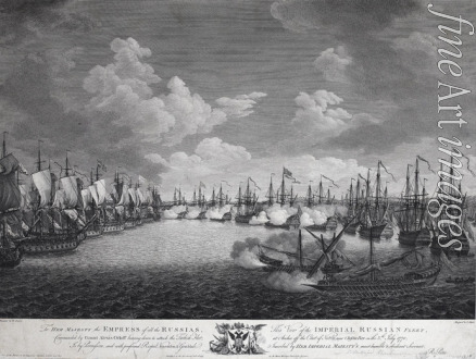 Mason James - Russische und türkische Flotte vor der Seeschlacht von Cesme am 5. Juli 1770