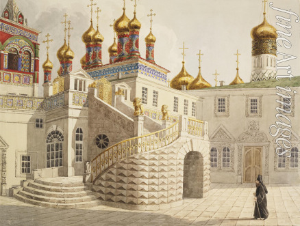 Gilbertson E. - Der Bojarenplatz im Moskauer Kreml und die Kirche zum Heilande in der Vorhalle hinter dem goldenen Gitter