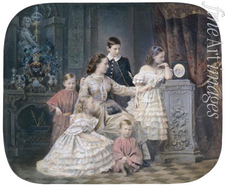 Künstler - Porträt Großfürstin Alexandra Iosifowna von Sachsen-Altenburg (1830-1911) mit Kinder