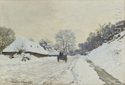 Monet Claude - The Cart. Snow-covered road at Honfleur
