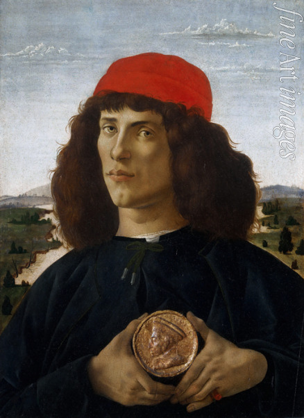 Botticelli Sandro - Porträt eines unbekannten Mannes mit der Medaille Cosimos des Älteren