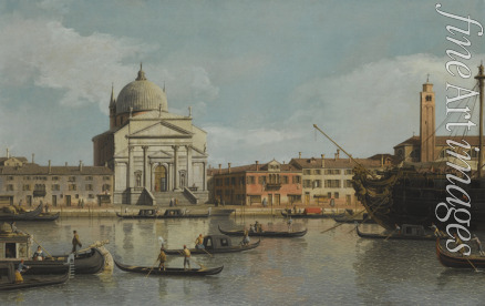Canaletto - Venedig, Blick auf die Kirchen des Erlösers und San Giacomo, mit einem Kriegsschiff, Gondeln und Boote