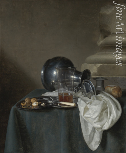 Luttichuys Simon - Still Life with a Pewter Jug, a glass of ale, a salt cellar and a bread roll
