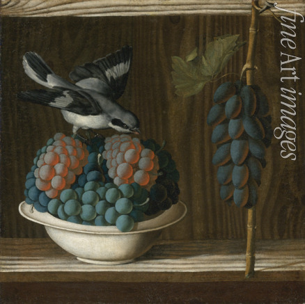 Leonelli (da Crevalcore) Antonio - Still Life with Grapes and a gray shrike (Allegory of Painting)