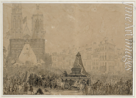 Dugourc Jean-Démosthène - Ankunft des Trauerzuges mit den sterblichen Überresten von Ludwig XVI. und Marie-Antoinette in Saint-Denis am 21. Januar 1815