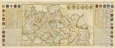 Chatelain Henri Abraham - Karte von Moskowien, mit Wappen, Russischen Münzen des Tages und Informationstafeln