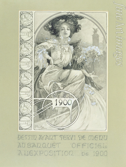 Mucha Alfons Marie - Offizielles Bankett der Pariser Weltausstellung 1900. Entwurf für die Menükarte