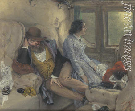 Menzel Adolph Friedrich von - In A Railway Carriage (After A Night's Journey)