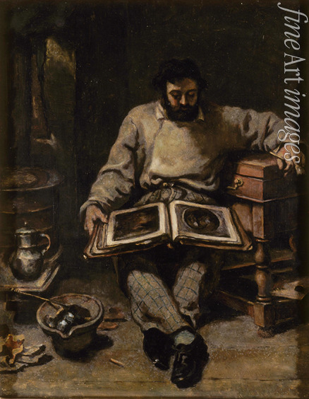 Courbet Gustave - Marc Trapadoux betrachtet ein Buch mit Kunstdrucken