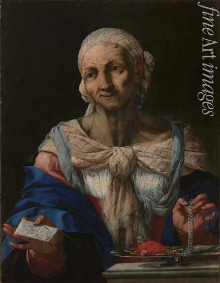 Langetti Giovan Battista - Old Woman with a Pearl Necklace and Letter (Vanitas)