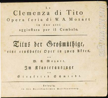 Mozart Wolfgang Amadeus - La clemenza di Tito. The first edition of the vocal score