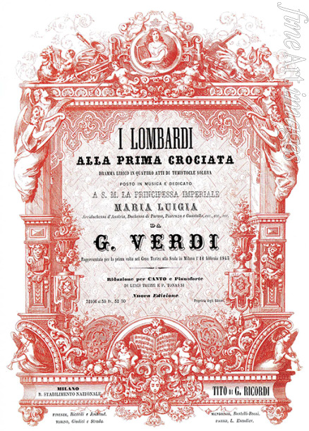 Verdi Giuseppe - Cover of the vocal score of opera I Lombardi alla prima crociata by Giuseppe Verdi