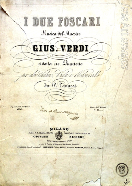 Verdi Giuseppe - I due Foscari. Quartetto per due Violini, Viola e Violoncello