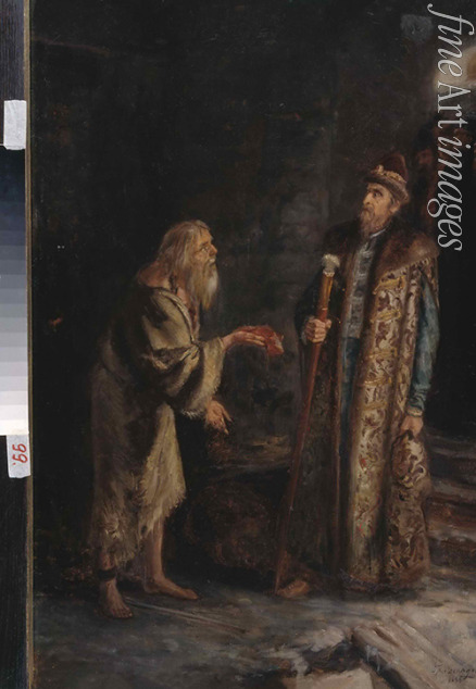 Mjasojedow Grigori Grigorjewitsch - Nikolaus der Selige von Pskow vor Iwan IV. dem Schrecklichen