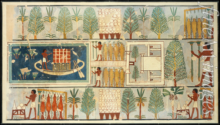 Altägyptische Kunst - Begräbniszeremonie im Garten. Grab Minnacht, Theben, Neues Reich, 18. Dynastie