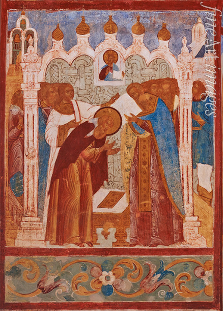 Altrussische Fresken - Die Mönchsweihe des Heiligen Abraham von Rostow. Fresko der Johanneskirche des Rostower Kremls