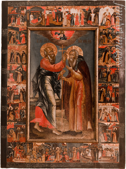 Russische Ikone - Der Apostel Johannes erscheint dem Heiligen Abraham von Rostow
