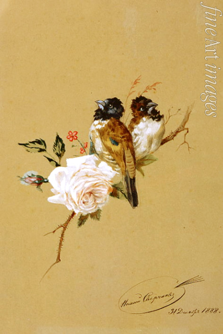 Swertschkow Nikolai Jegorowitsch - Zwei Vögel auf einer Rose