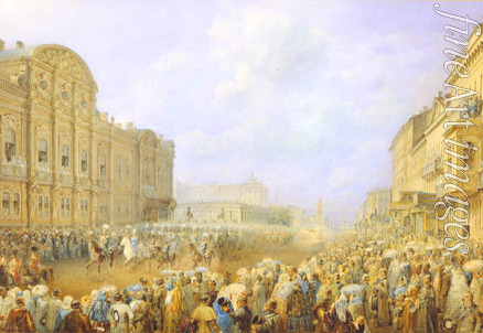 Sadovnikov Vasily Semyonovich - Parade on the Neva Avenue at the Belosselsky-Belozersky Palace