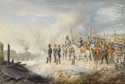 Adam Albrecht - Napoleon and his staff on a hill before the burning Moscow