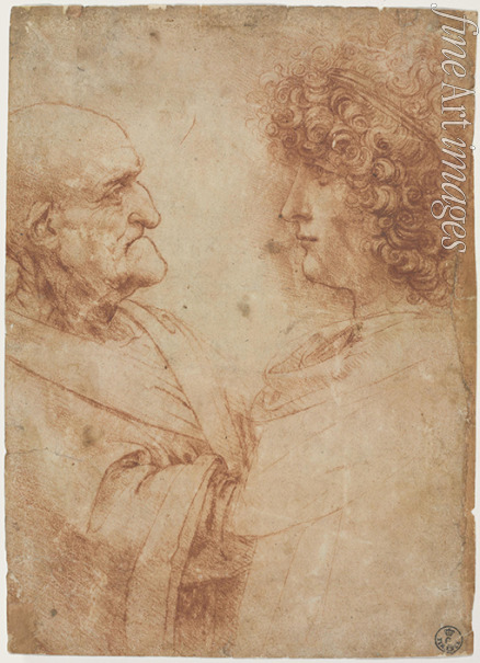 Leonardo da Vinci - Ein alter und ein junger Mann, aufeinander blickend