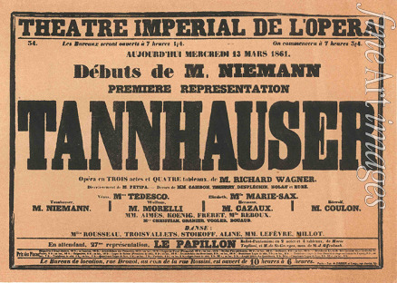 Wagner Richard - Premiere Poster for the opera Tannhäuser by Richard Wagner in the Opéra de Paris