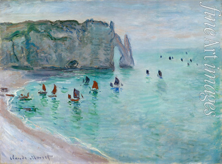 Monet Claude - Étretat, La Porte d'Aval, Fishing Boats Leaving the Harbour