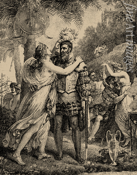 Desenne Alexandre-Joseph - Vasco da Gama auf der Liebesinsel. Illustration für Die Lusiaden von Luiz de Camoes