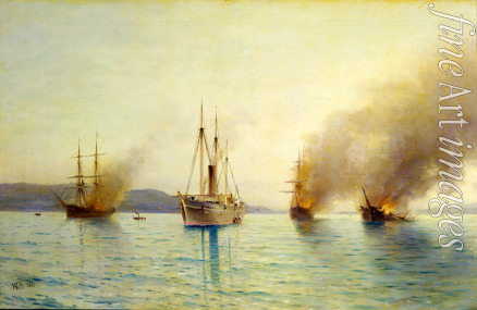 Lagorio Lev Felixovich - Russian torpedo boat tender Grand Duke Konstantin destroying the Turkish ships at Bosphorus on 1877