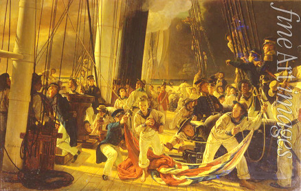 Biard François-August - An Deck während einer Seeschlacht