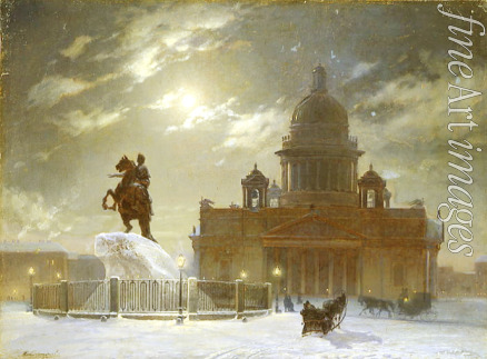 Surikov Vasili Ivanovich - Winter scene with the monument to Peter the Great on Senate Square in St. Petersburg