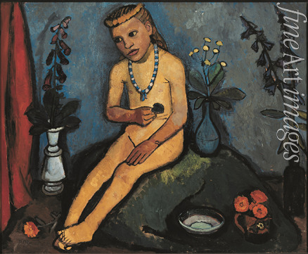 Modersohn-Becker Paula - Seated Nude Girl with Flower Vases