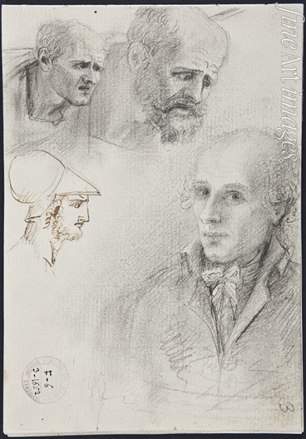 Canova Antonio - Self-portrait with heads sketches