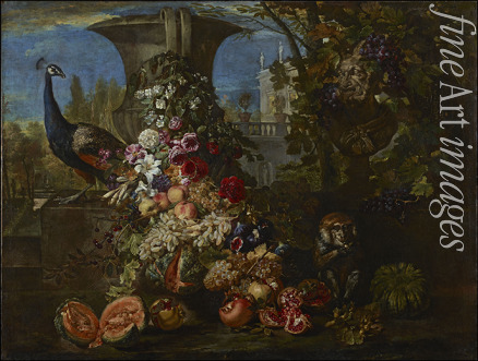 Coninck (Koninck) David de - Still life with fruits and flowers in the garden of an Italian villa