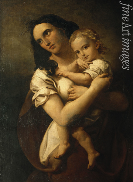 Hensel Wilhelm - Porträt von Komponistin Fanny Hensel geb. Mendelssohn (1805-1847) mit Sohn Sebastian