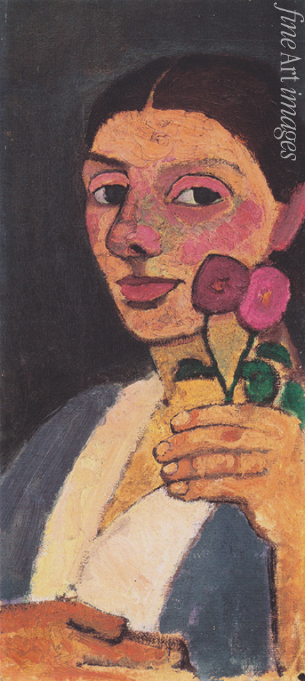 Modersohn-Becker Paula - Selbstbildnis mit zwei Blumen in der erhobenen linken Hand 