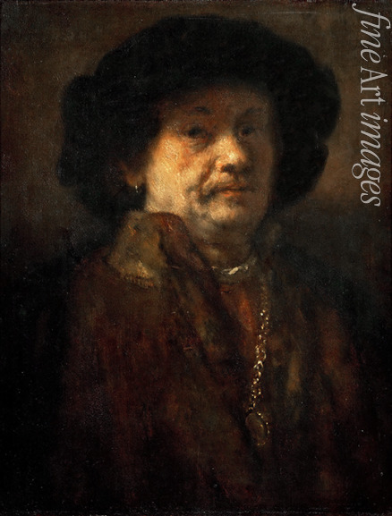 Rembrandt van Rhijn - Selbstbildnis im Pelz, mit Kette und Ohrring 