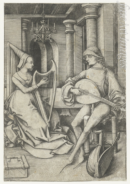 Meckenem Israhel van the Younger - Luteplayer and Harpist