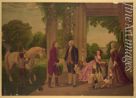 Unbekannter Künstler - George Washington begrüßt Marquis de Lafayette in seinem Haus in Mount Vernon