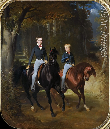 De Dreux Alfred - Louis Philippe d'Orleans (1838-1894), Comte de Paris und sein Bruder Robert d'Orleans (1840-1910), Duc de Chartres im Parc de Cl