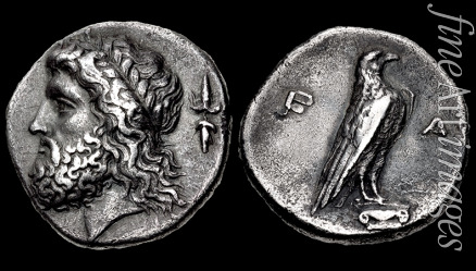 Numismatik Antike Münzen - Die 107. Olympiade. Vorderseite: Kopf von Zeus, Rückseite: Adler. Elis, Olympia 