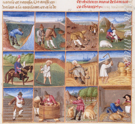 Meister des Genfer Boccaccio (Genfer Boccaccio-Meister) - Ruralia commoda. Jahreszeitenkalender nach einer Handschrift von Petrus de Crescentiis