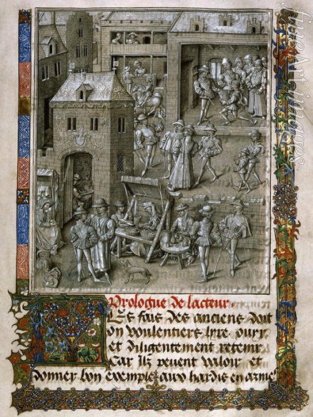 Tavernier Jean - Market scene and Presentation of the book to Philip the Good. From: Conquestes et croniques de Charlemagne by David Aubert 