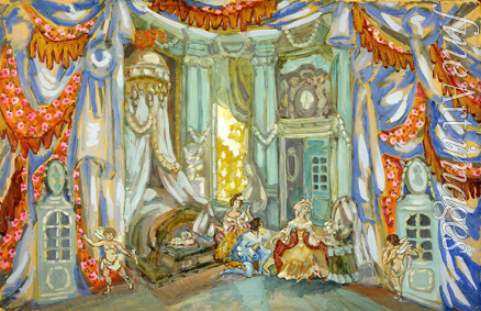 Sudeikin Sergei Jurjewitsch - Bühnenbildentwurf zum Theaterstück Ein toller Tag oder Fogaros Hochzeit von P. de Beaumarchais