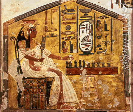 Altägyptische Kunst - Die Königin Nefertari beim Senetspiel. Grabkammer der Nefertari, Gattin des Ramses II. 