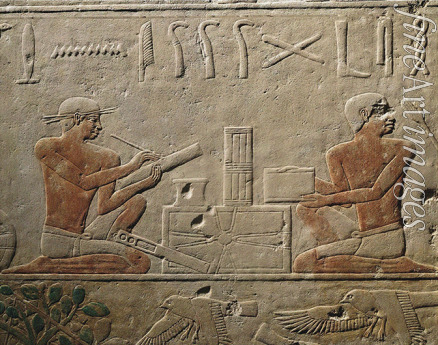 Ancient Egypt - Two Scribes. Relief from Mastaba of Akhethotep at Saqqara, Old Kingdom, 5th Dynasty
